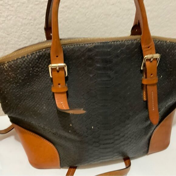 Dooney & Bourke Black Brown  Leather Python Exotic Satchel Buckle Handbag - Picture 6 of 13